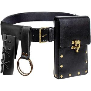 Steampunk Black Leather Belt Pouch Waist Bag Medieval Phone Holder CosplayX